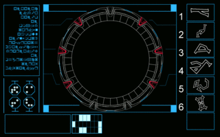 Ecran de l'ordinateur simulant le DHD pour la Tau'ri dans Stargate, l'adresse pour Chulak est entrée.