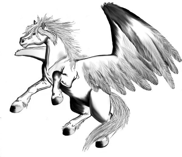 Pegasus roaring, digital drawing.