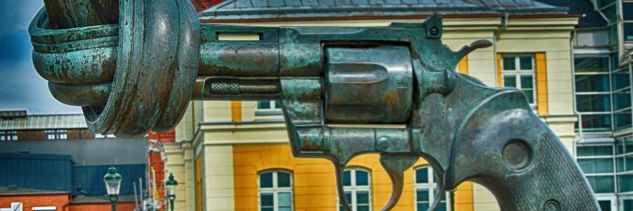 A sculpture representing non-violence in Malmö, Sweden.