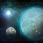 Drawing of planets with mathematical formulas in the background.